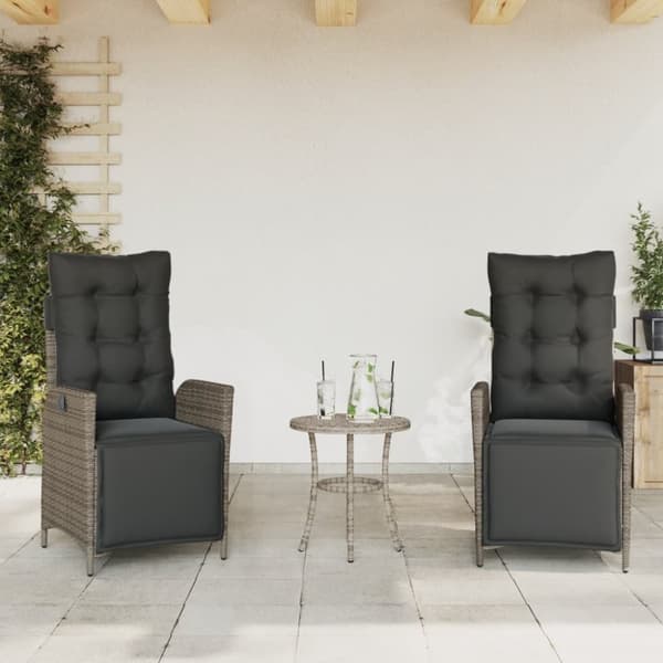vidaXL havestole 2 stk. med lænefunktion og fodstøtte polyrattan grå