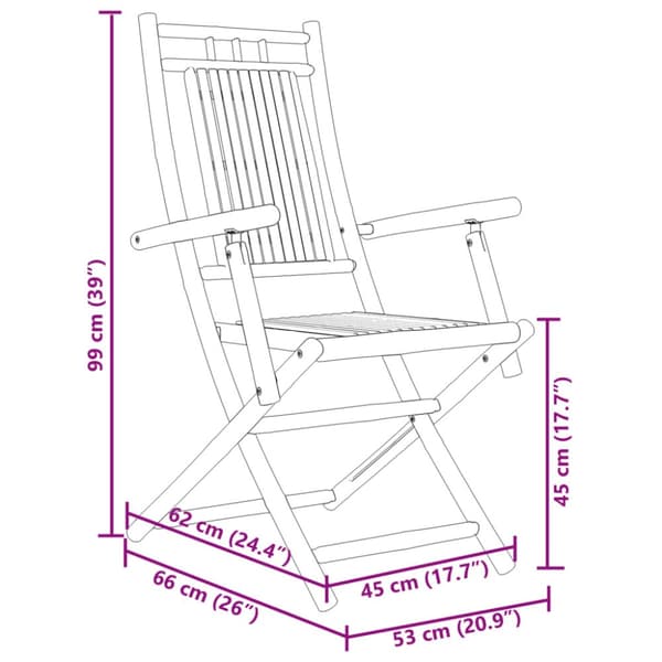 foldbare havestole 2 stk. 53x66x99 cm bambus