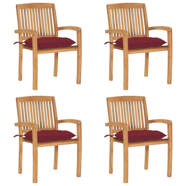 Stapelbara trädgårdsstolar med dynor 4 st massiv teak
