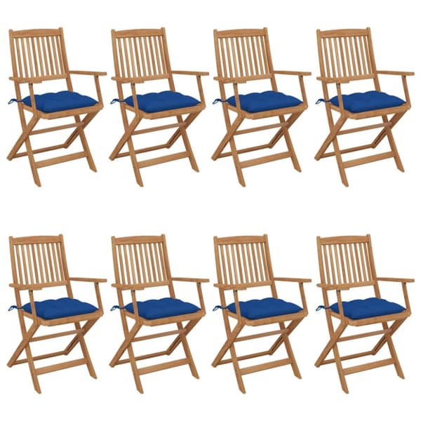 foldbare havestole 8 stk. med hynder massivt akacietræ