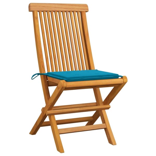 Trädgårdsstolar med blåa dynor 6 st massiv teak