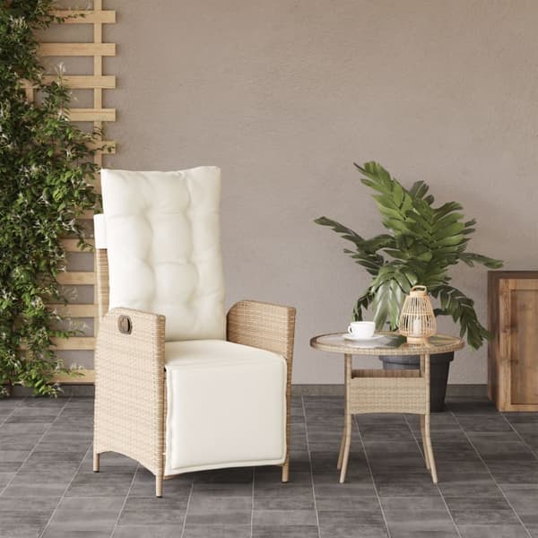 havestol med lænefunktion og fodstøtte polyrattan beige