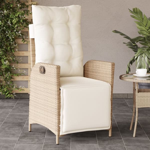havestol med lænefunktion og fodstøtte polyrattan beige