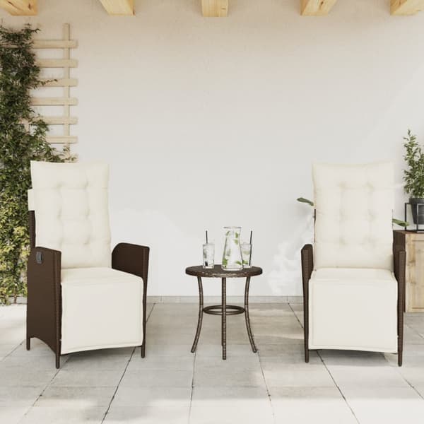 havestole 2 stk. med lænefunktion og fodstøtte polyrattan brun