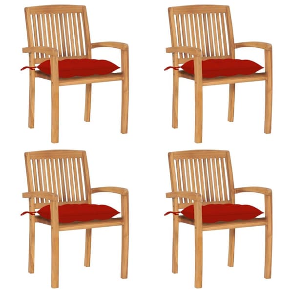 Stapelbara trädgårdsstolar med dynor 4 st massiv teak