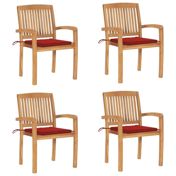 Stapelbara trädgårdsstolar med dynor 4 st massiv teak