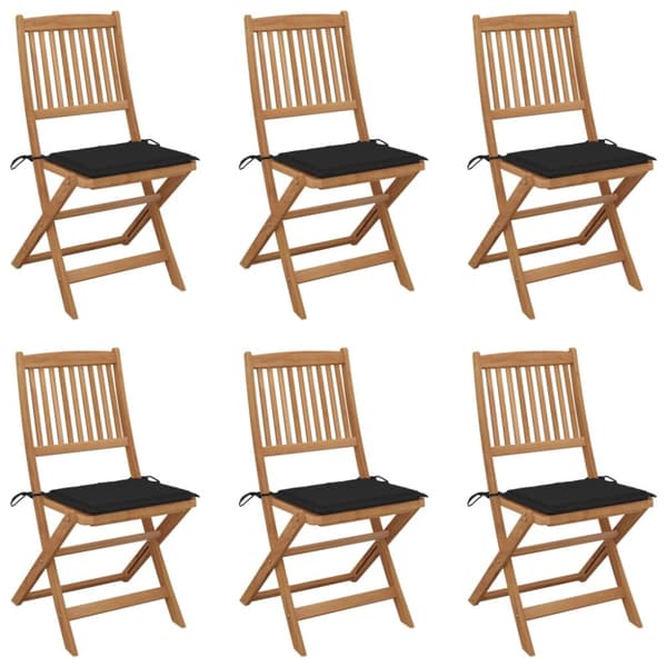 foldbare havestole 6 stk. med hynder massivt akacietræ