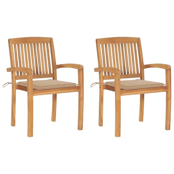 Trädgårdsstolar med beige dynor 2 st massiv teak