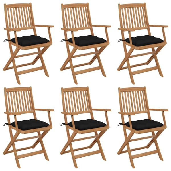 foldbare havestole 6 stk. med hynder massivt akacietræ