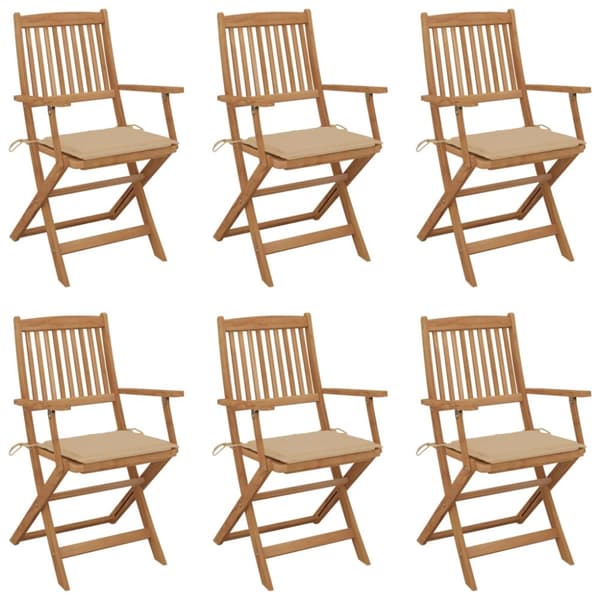 foldbare havestole 6 stk. med hynder massivt akacietræ