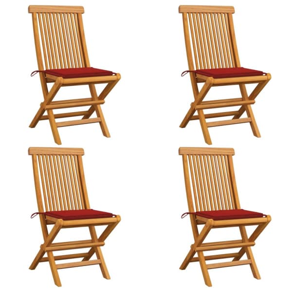 Trädgårdsstolar med röda dynor 4 st massiv teak