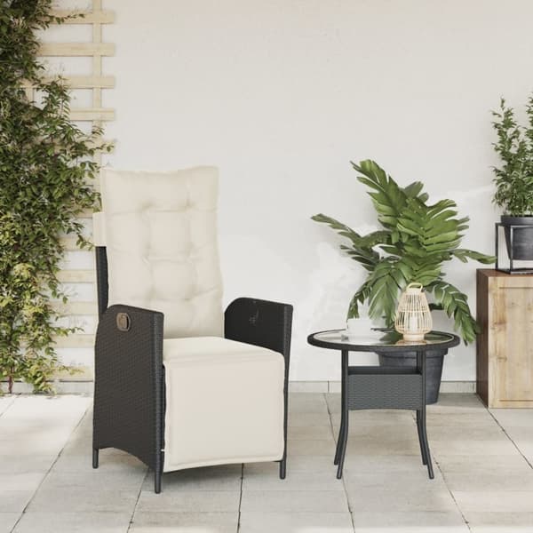 vidaXL havestol med justerbart ryglæn og fodstøtte polyrattan sort