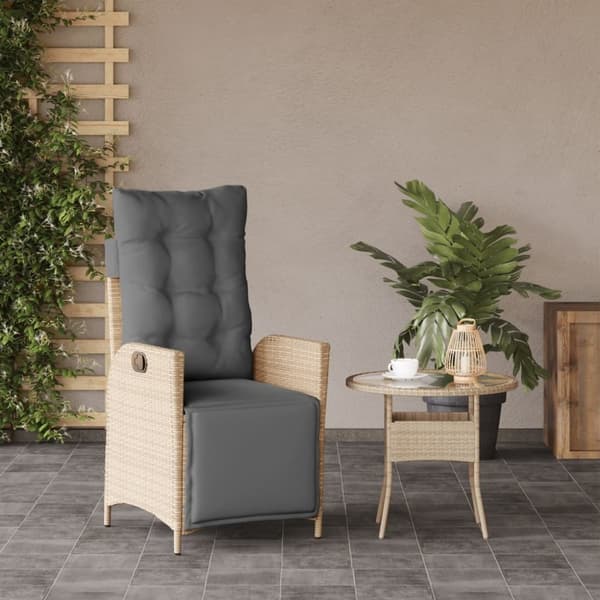 vidaXL havestol med lænefunktion og fodstøtte polyrattan blandet beige
