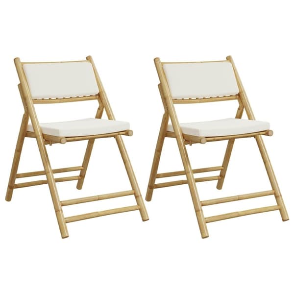 vidaXL foldbare bistrostole 2 stk. med cremefarvede hynder bambus