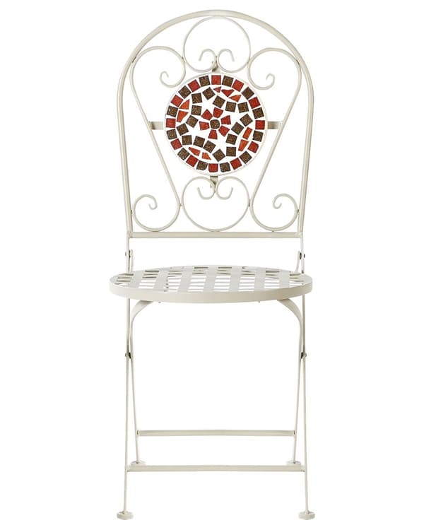 Sæt med 2 havestole hvid metal foldbar udskåret ryglæn mosaikfliser mønster vintage stil
