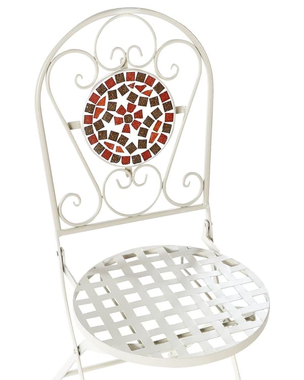 Sæt med 2 havestole hvid metal foldbar udskåret ryglæn mosaikfliser mønster vintage stil
