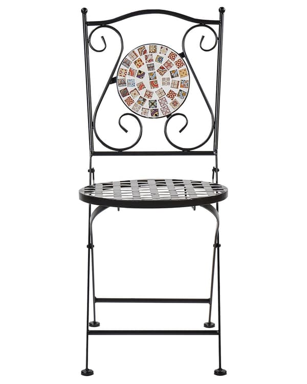 Sett med 2 Hagestoler Svart Metall Sammenleggbar Utskåret Ryggstøtte Mosaikkfliser Mønster Vintage Style