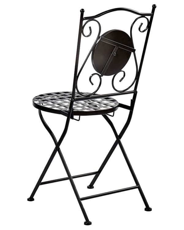 Sett med 2 Hagestoler Svart Metall Sammenleggbar Utskåret Ryggstøtte Mosaikkfliser Mønster Vintage Style