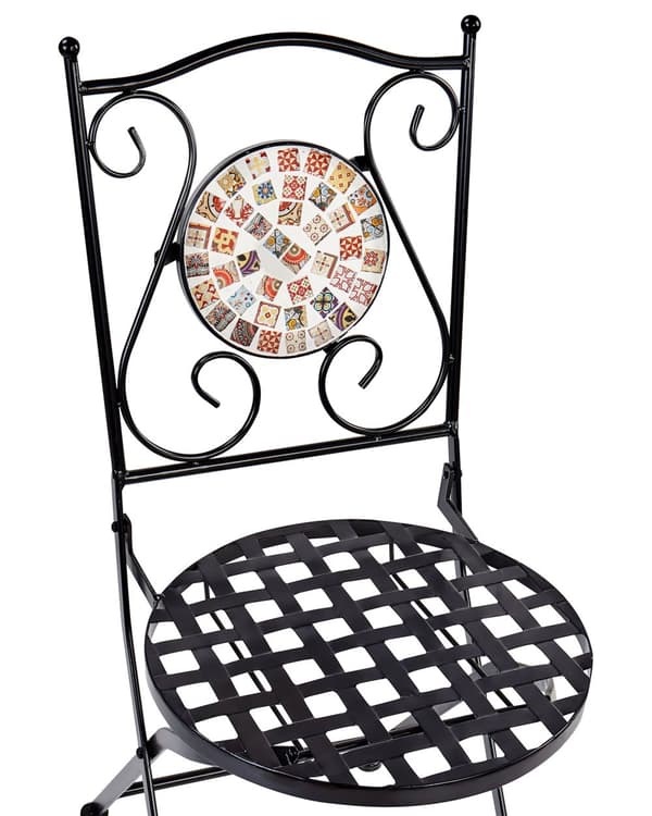 Sett med 2 Hagestoler Svart Metall Sammenleggbar Utskåret Ryggstøtte Mosaikkfliser Mønster Vintage Style