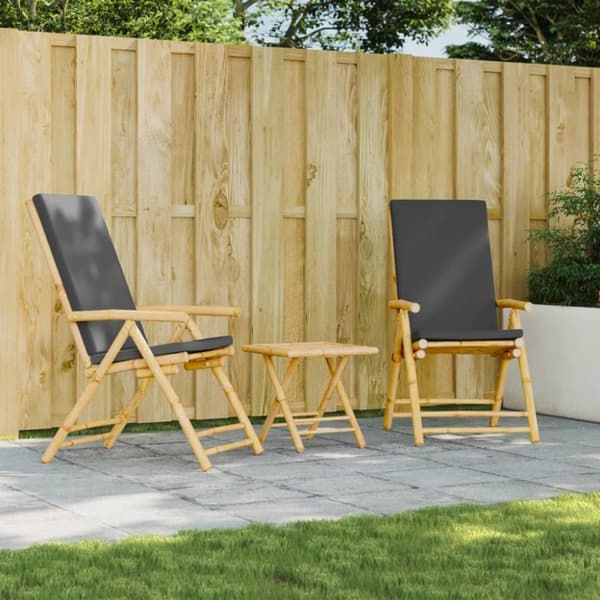 vidaXL positionsstole 2 stk. med hynder foldbar bambus