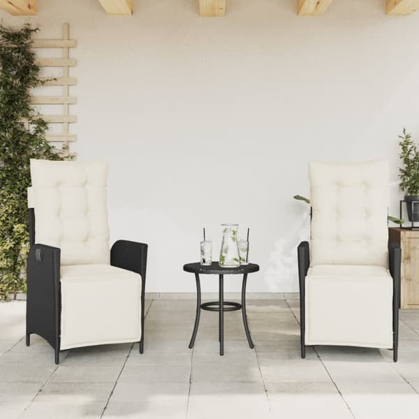 vidaXL havestole 2 stk. med lænefunktion og fodstøtte polyrattan sort