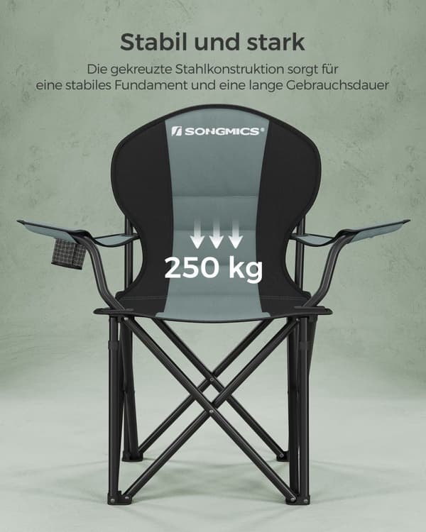 Rootz Green-Black Camping tuoli - Kannettava tuoli - Taitettava istuin - 600D Oxford Kangas - Kevyt - Kestävä - Mukava - 55cm x 90cm x 102cm