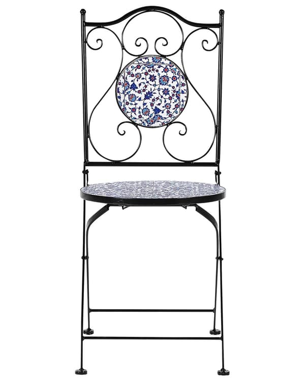 Klapstol Sort Metal Mosaik Sæt af 2 Franske Havestole til Udendørs Cafe Stole Vintage Bistrostole Design Altanstole