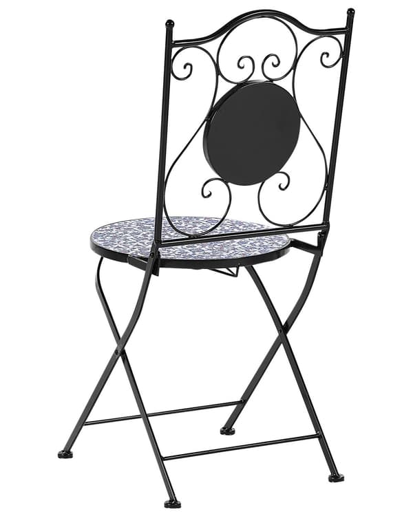 Klapstol Sort Metal Mosaik Sæt af 2 Franske Havestole til Udendørs Cafe Stole Vintage Bistrostole Design Altanstole