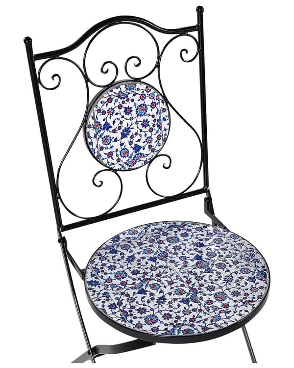 Klapstol Sort Metal Mosaik Sæt af 2 Franske Havestole til Udendørs Cafe Stole Vintage Bistrostole Design Altanstole