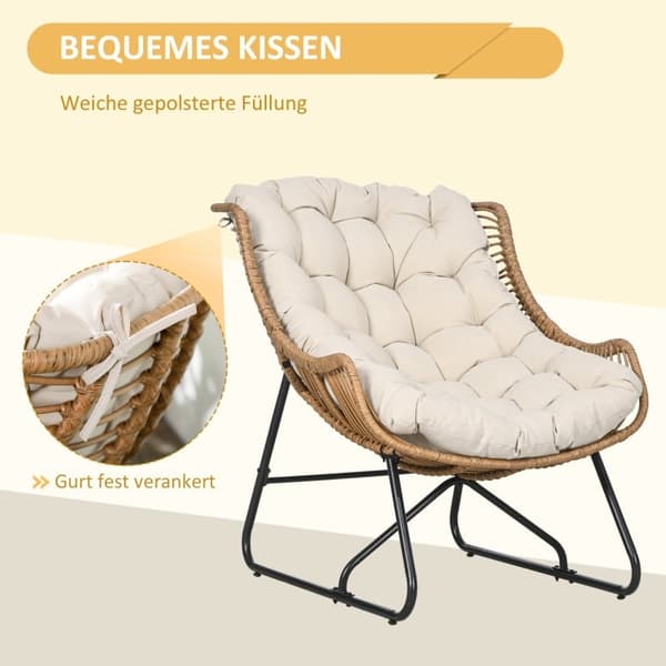 Rootz Garden Lounge Rattan Look Utomhusfåtölj - Uteplatsstol - Väderbeständig stol - Slitstark stålstomme - Exceptionell komfort - Optimal stabilitet
