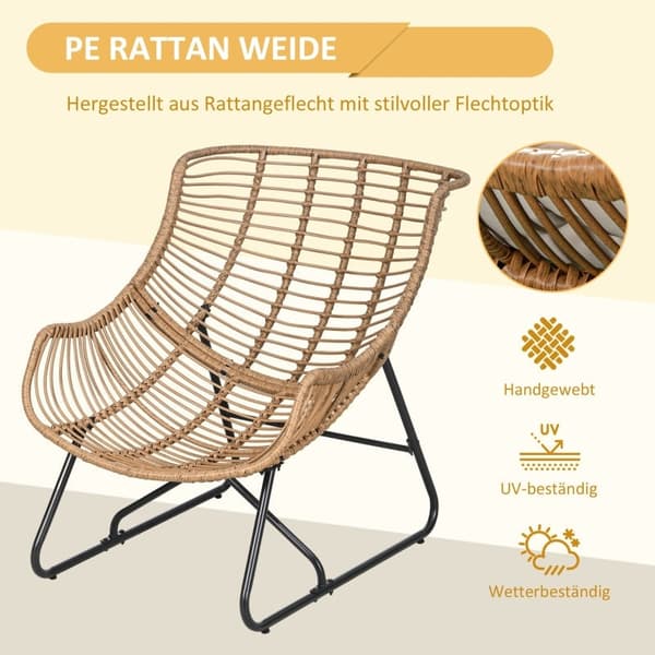 Rootz Garden Lounge Rattan Look Utomhusfåtölj - Uteplatsstol - Väderbeständig stol - Slitstark stålstomme - Exceptionell komfort - Optimal stabilitet