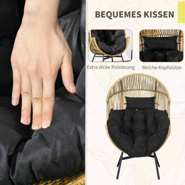 Rootz Rattan Have Lænestol - Udendørs Lounge Chair - Wicker Patio Stol - Elegant Rattan Weave - Tyk sædehynde - Komfortabel nakkestøtte - 89cm x 75cm