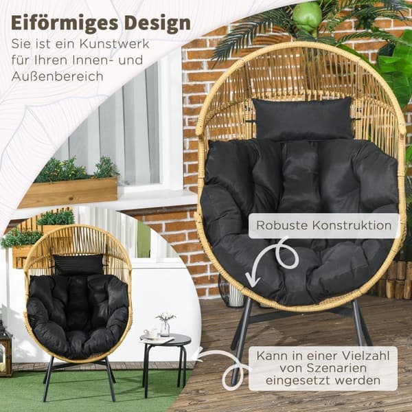 Rootz Rattan Have Lænestol - Udendørs Lounge Chair - Wicker Patio Stol - Elegant Rattan Weave - Tyk sædehynde - Komfortabel nakkestøtte - 89cm x 75cm