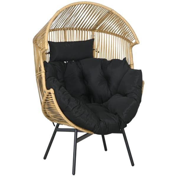 Rootz Rattan Have Lænestol - Udendørs Lounge Chair - Wicker Patio Stol - Elegant Rattan Weave - Tyk sædehynde - Komfortabel nakkestøtte - 89cm x 75cm