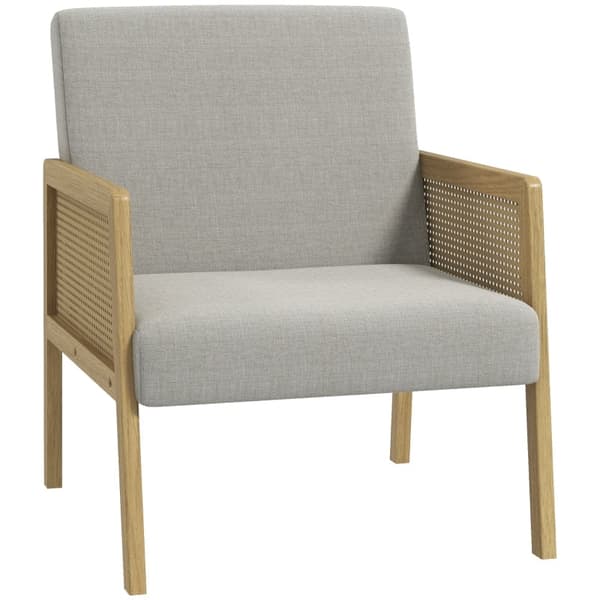Rootz Accent Chair - Lounge Chair - Afslappende stol - Rattan Look Armlæn - Åndbart stof - Gulvbeskyttere - 65,5 cm x 72 cm x 78 cm - Naturligt træram