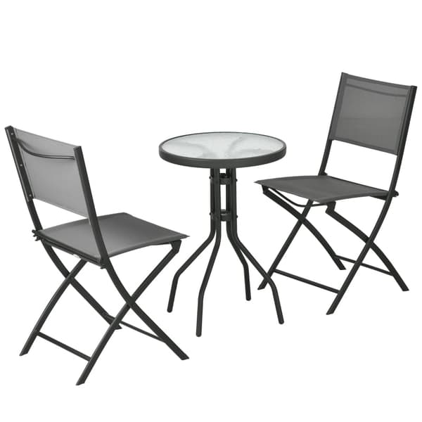 Rootz 3-delt havebistrosæt - Udendørsmøbler - Terrassesæt - Foldestole - Hærdet glasbord - 50cm x 72cm Bord, 46cm x 52cm x 86cm Stole