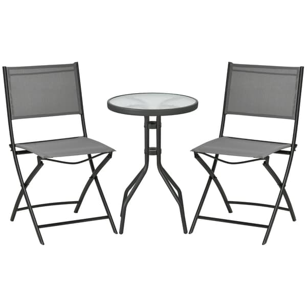 Rootz 3-delt havebistrosæt - Udendørsmøbler - Terrassesæt - Foldestole - Hærdet glasbord - 50cm x 72cm Bord, 46cm x 52cm x 86cm Stole