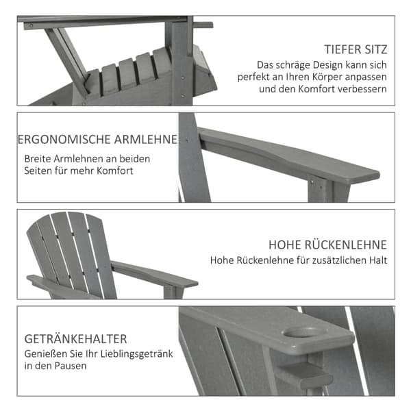 Rootz Havestol - Adirondack Stol - Udendørs Lænestol - Ergonomisk design - Vejrbestandig HDPE - 75cm x 87cm x 90cm