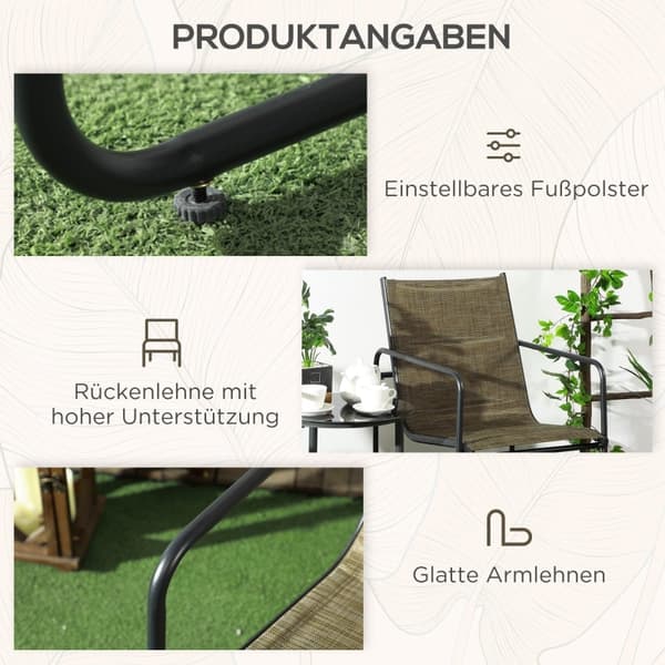 Rootz trädgårdsstolset om 2 - Uteservering - Uteplatsstolar - Andningsbart överdrag - Robust metallstomme - 54cm x 66,5cm x 88cm - Svart/brun