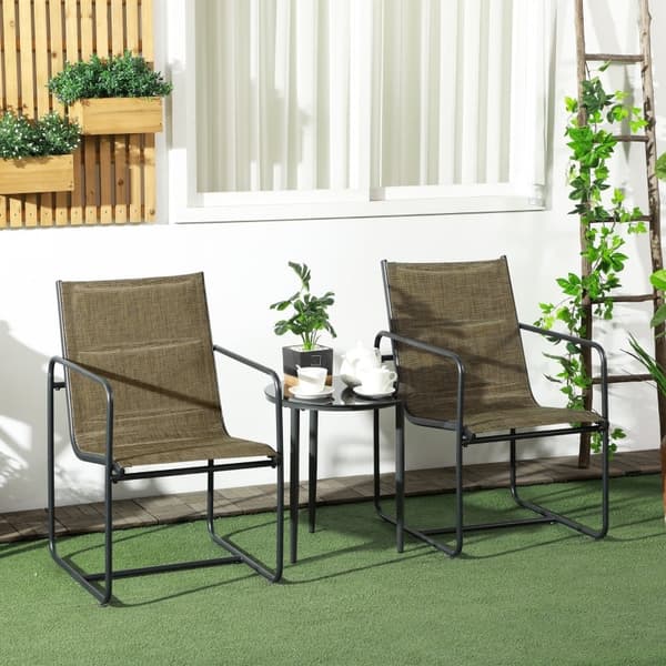 Rootz trädgårdsstolset om 2 - Uteservering - Uteplatsstolar - Andningsbart överdrag - Robust metallstomme - 54cm x 66,5cm x 88cm - Svart/brun