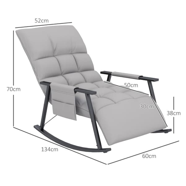 Rootz gyngestol - Justerbar hvilestol - Afslapningsstol - 4-niveau fodstøtte - 5-niveau ryglæn - Mikrofiberbetræk - 134 cm x 60 cm x 70 cm - Metalramm