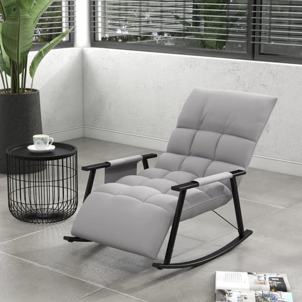 Rootz gyngestol - Justerbar hvilestol - Afslapningsstol - 4-niveau fodstøtte - 5-niveau ryglæn - Mikrofiberbetræk - 134 cm x 60 cm x 70 cm - Metalramm