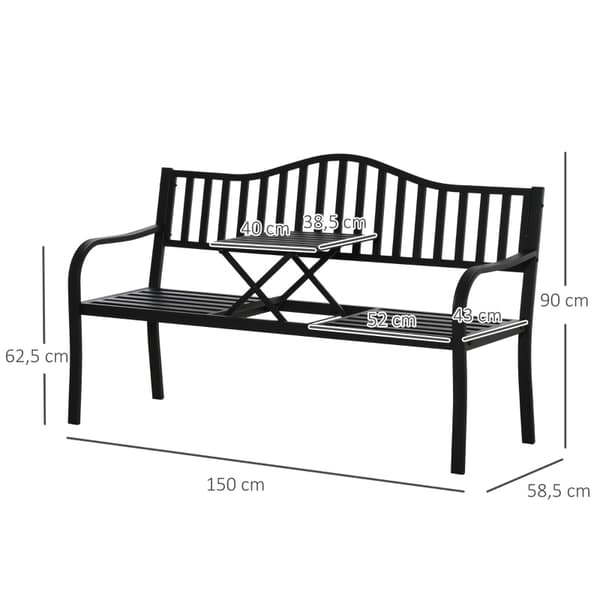 Rootz havebænk med udtrækbart bord - Udendørs siddepladser - Terrassemøbler - Holdbart metal - Komfortabelt design - 150W x 58,5D x 90H cm