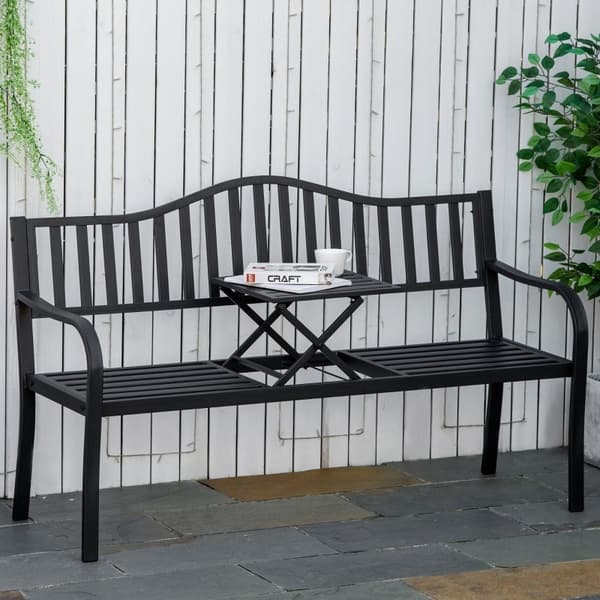 Rootz havebænk med udtrækbart bord - Udendørs siddepladser - Terrassemøbler - Holdbart metal - Komfortabelt design - 150W x 58,5D x 90H cm