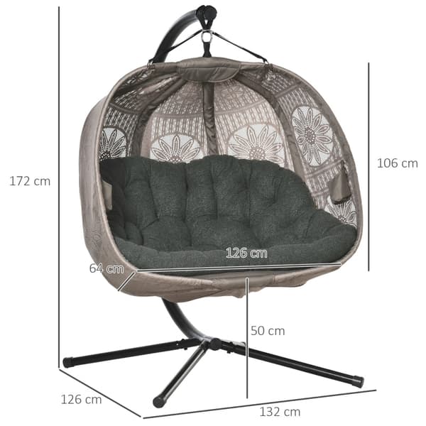Rootz kahden hengen riipputuoli - riippukori kehyksellä - kelluva tuoli - äärimmäinen mukavuus - kestävä teräs - 132cm x 126cm x 172cm