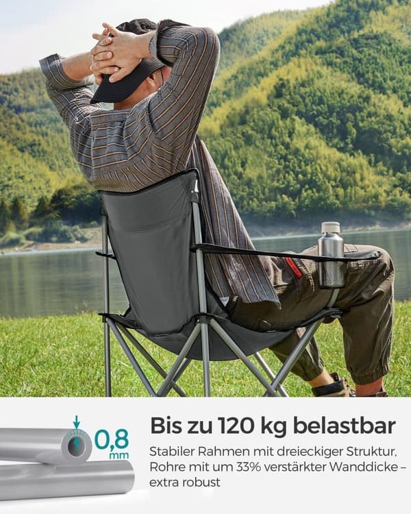 Rootz Grey Steel Campingstole - Bærbare stole - Foldbare sæder - Oxford klud - Letvægts - Kompakt - 52cm x 84cm x 81cm