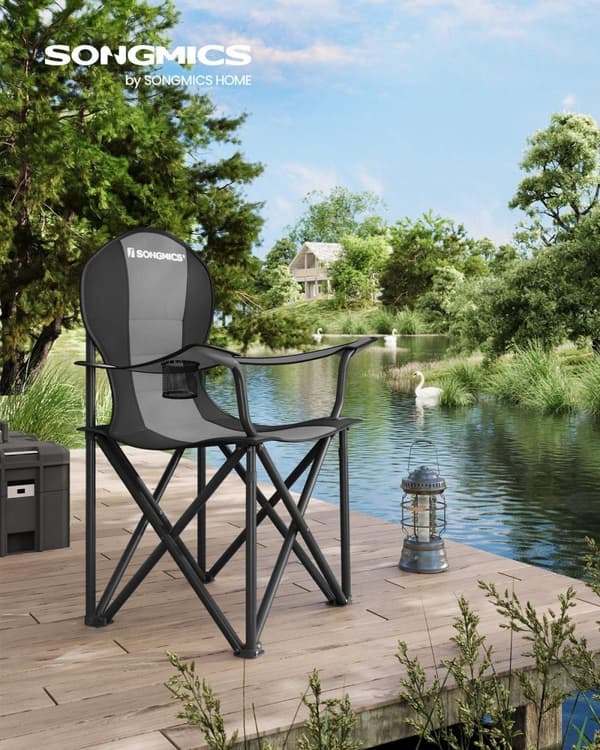 Rootz Grå-Sort Campingstol - Bærbar Stol - Sammenklappeligt sæde - 600D Oxford stof - Letvægts - Holdbar - Let at bære - 55 cm x 90 cm x 102 cm