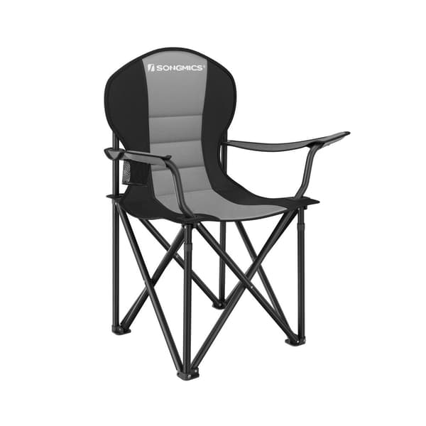 Rootz Grå-Sort Campingstol - Bærbar Stol - Sammenklappeligt sæde - 600D Oxford stof - Letvægts - Holdbar - Let at bære - 55 cm x 90 cm x 102 cm