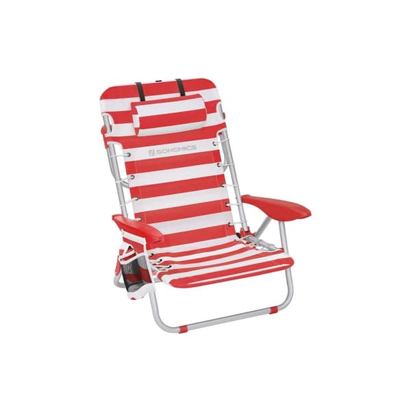 Rootz rød-hvid aluminium campingstol - Strandsæde - Bærbar klapstol - Oxford klud - Let og holdbar - Kompakt foldbart design - 68 cm x 63 cm x 75 cm