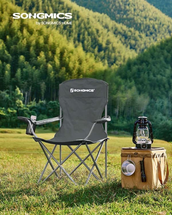 Rootz 2-pak skifergrå campingstole - Stålstel - Oxford-klud - Bærbare foldestole - Letvægts - Kompakt - Komfortabel - 54 cm x 86 cm x 97 cm